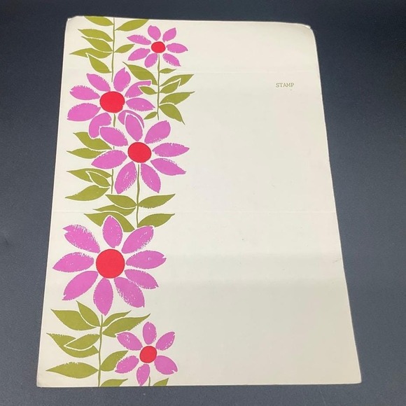 Vintage Daisy Floral Stationery Mailer Bright Pink Folded Card With Stamp Box - Picture 1 of 5